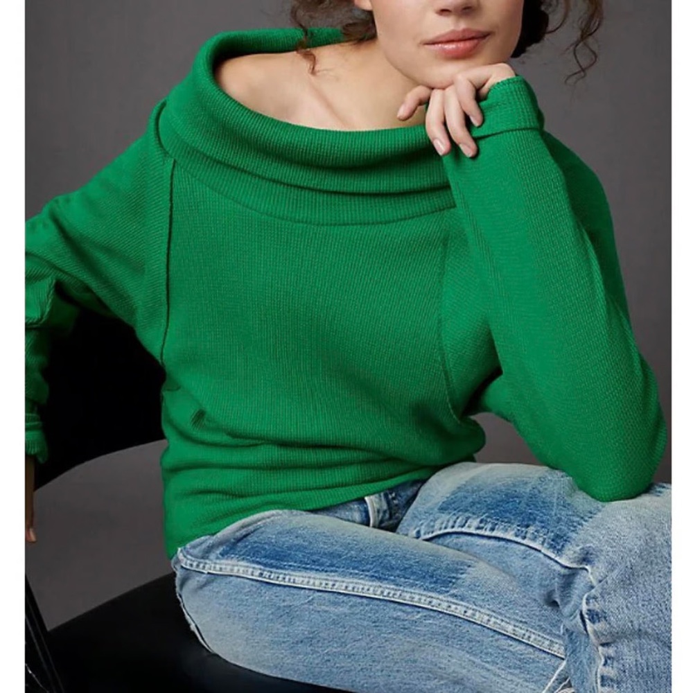 ANTHROPOLOGIE Pilcro Dolan Left Coast Cowl Neck Sweater in Emerald Green - XS